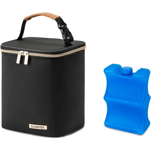 Breastmilk Cooler Bag with Ice Pack Fits 4 Baby Bottles Up to 9 Ounce, Baby Bottle Cooler Bag Suitable for Nursing Mom Daycare, Black