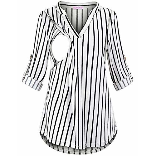 Joymom Maternity Rolled Long Sleeve Nursing Tops Tunic Blouses Breastfeeding