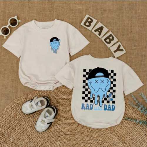 Rad Like Dad Baby Romper Sweatshirt, Smiley Face Bodysuit, Father's Day Boy Outfit, Toddler Baby Clothes, Bubble Romper