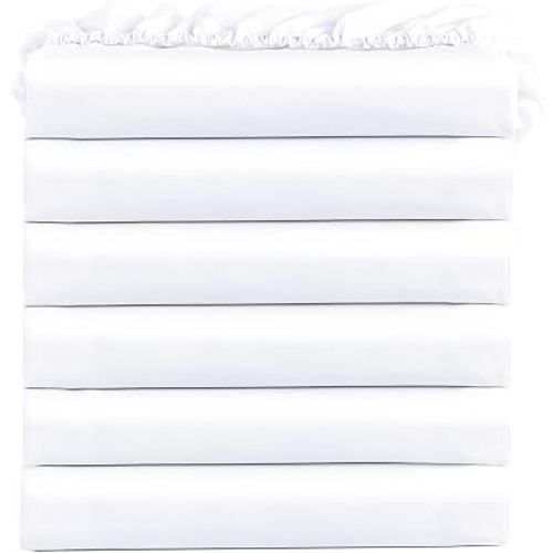 Queen Fitted Sheets, Bulk Pack of 6, Deep Pocket, Soft Microfiber Bottom Sheets for Home, Salons, Hotels, Queen Size Fitted Sheets Only (White)