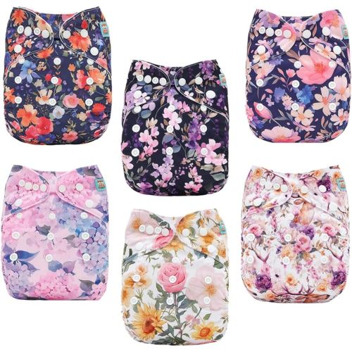 ALVABABY Baby Cloth Diapers 6 Pack with 12 Inserts Cloth Diaper Covers Adjustable Washable Reusable for Baby Girls and Boys 6DM115A