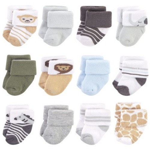 Hudson Baby Infant Boys Cotton Rich Newborn and Terry Socks, Boys Safari, 0-3 Months