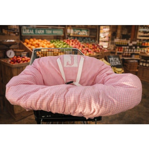 LIGHT PINK Personalized Gingham Shopping Cart Cover, High Chair Cover Buggy Cover