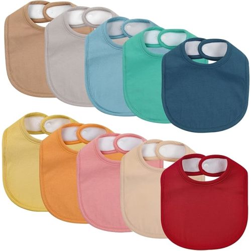 10 Pack Cotton Snap Bibs for Baby Boy Girl, Super Soft Drool Bibs for Teething and Feeding