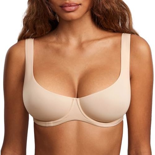 DOBREVA Women's Unlined Balconette Bra Scoop Neck