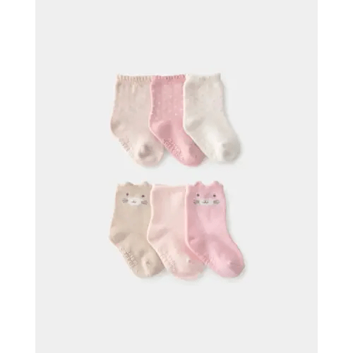 Baby Girl 6-Pack Cat Polka Dots Crew Socks | Carter's