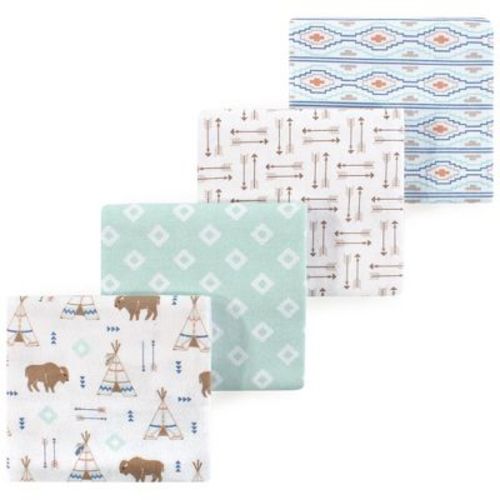 Luvable Friends Hudson Baby Cotton Poly Flannel Receiving Blankets 4pk, Brown Moose