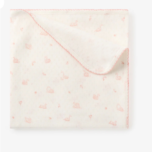 Pink Swan Print Organic Cotton Pointelle Baby Blanket – Elegant Baby