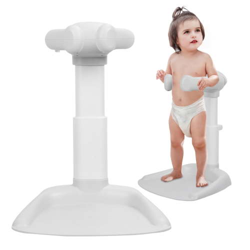 Thehsnt Foldable Design Baby Shower Stand with Armrest, High Stability Adjustable Height Baby Shower Standing Support, Collapsible Baby Shower Rack with Shower Head Holder