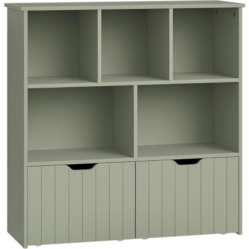 HOOBRO Toy Storage Organizer, Toy Organizers and Storage with 2 Movable Drawers and 5 Cubbies, Toy Chest Shelf for Books or Dolls, Kids Bookshelf and Toy Storage for Playroom, Green GN88CW01