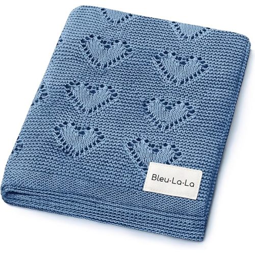 Heirloom Knit Heart Receiving Blanket (Denim Blue)
