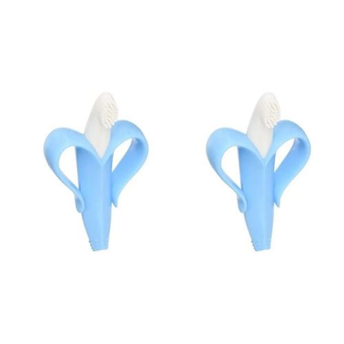 Maison Banana Teether, Self-Soothing Pain Relief Soft Silicone Teething Toy Blue (2 Pack)