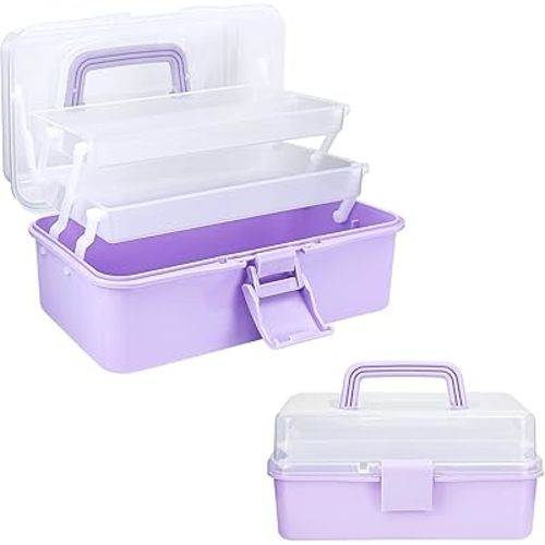 Tackle Box Organizer and Storage, 10-Inch Craft Organizer With 3 Layers, Medicine Box with Handle for Nail, Makeup, Diamond Painting, Building Blocks (Purple)