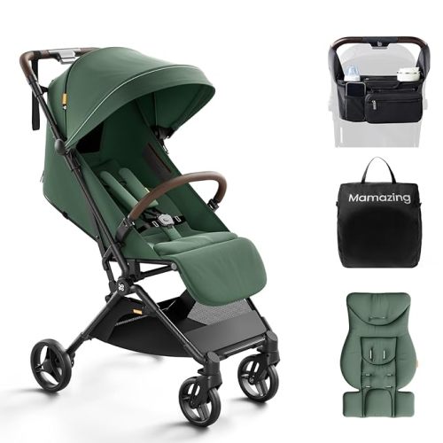 MAMAZING Ultra Air Lightweight Baby Travel Stroller with Carbon Fiber Frame, Compact & Airplane-Friendly, One-Handed Fold, 11.6 lbs, Perfect for Toddlers, Organizer & Cushion Included, Green