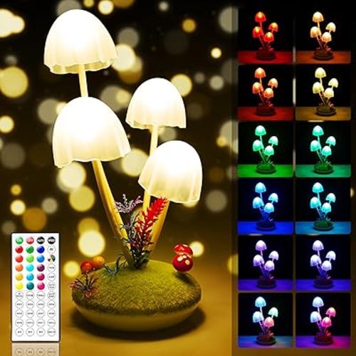 Mushroom Night Light for Kids, Rechargeable Mushroom Lamp Decor, 22 Colors Changing & 19 Modes Small Table Bedside Lights with Remote & Timer, Gift for Teen Girls Bedroom, Indoor Living Room