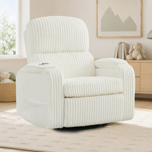 Latitude Run® 25''W Modern Corduroy 270° Swivel Nursery Glider With Hand-Adjustable Headrest, Storage Armrests And USB Port | Wayfair