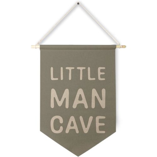 Qpenm Little Man Cave Hanging Wall Canvas Banner, Kids Playroom Hanging Pennant Flag Prints,Sage Green Nursery Boy Wall Decor, Baby Boy Wall Art 12x18in