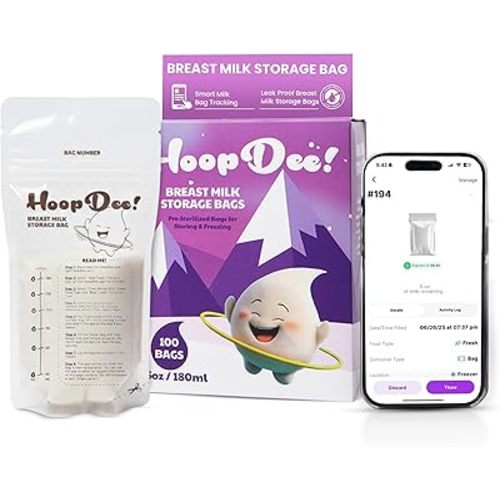 Breast Milk Storage Bags Freezer Safe & Leak Proof BPA-Free Breastmilk Bags for Pumping & Storing, Pre-Sterilized Reusable BreastMilk Storage Bag with Free App Integration for Baby Feeding