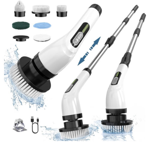 Electric Spin Scrubber, New Cordless Shower Cleaning Brush with Replaceable Brush Heads, Adjustable Speeds, and Adjustable Extension Rod for Bathroom
