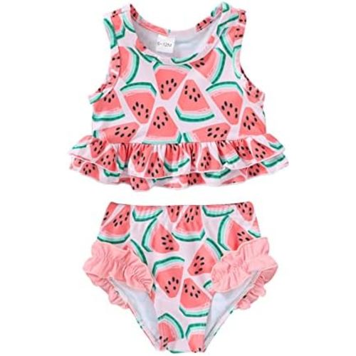 YOUNGER TREE Toddler Baby Girls Summer Swimsuit Sleeveless Striped Swimwear Two-Piece Suit Beach Bikini
