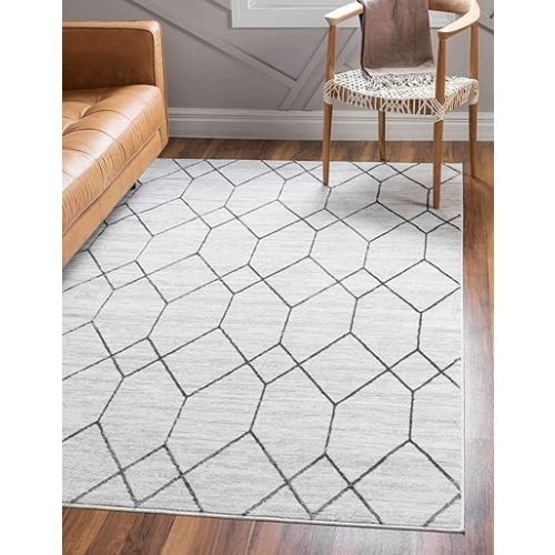 Unique Loom Matrix Trellis Collection Area Rug - Deco (5' 1" x 8' Rectangle, White/ Gray)