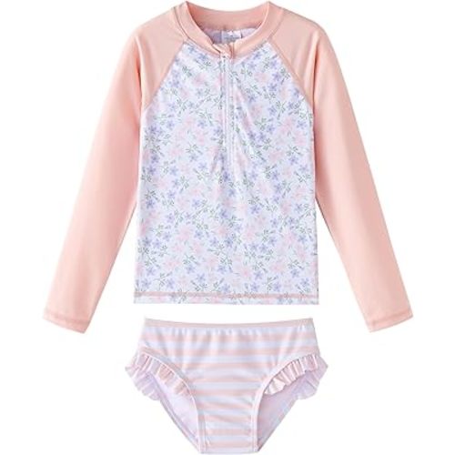 Toddler Girls Swimsuit Rash Guard Sets 2-Piece Bathing Suits UPF 50+ Summer Kids Swimwear 2-7T
