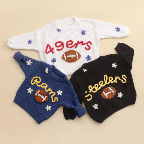 Hand Embroidered Football Sweater, Personalized Sports Team Sweater, Game Day Outfit, Football Fun Gifts