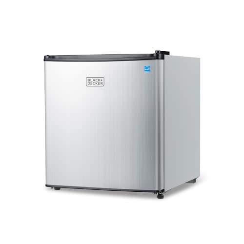 BLACK+DECKER 1.7 Cu. Ft. Compact Refrigerator, BCRK17V, Stainless Look | Energy Star Certified, Single Door Mini Fridge with Chiller Compartment, Personal Fridge for Home or Dorm, R600a Refrigerant