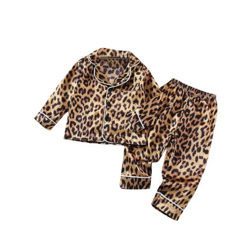 Pajama Set for Baby Girl Button-up Silk Pajama Sleepwear Nightwear Loungewear Clothes Set
