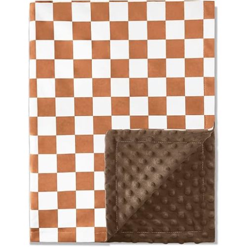 QSTEHEML Baby Blankets Neutral,Super Soft Checkered Minky Blanket Unisex,Baby Gifts for Girls Boys,Double Layer with Dotted Backing, Newborn Blankets for Crib Stroller (Checkered, 30 * 40inch)