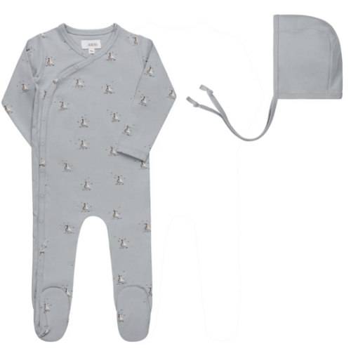 Baby Boy Footie and Bonnet – Blue – Nautical Print