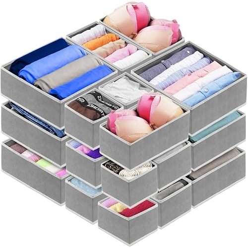 RFAQK Dresser Drawer Organizers Clothes-18 Pack Underwear Drawer Organizer-Dresser Organizer for Nursery and Baby Clothes-Closet Drawer Dividers and Storage Bins for Bra,Towels,Socks,Pants,Belt,Tie