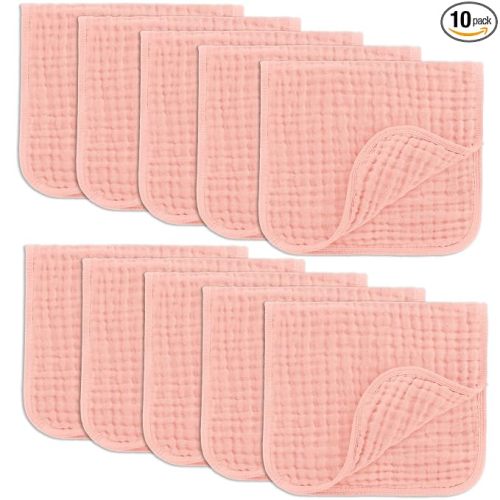 Comfy Cubs Muslin Burp Cloths 20" x 10", Pack of 10 - Large, 6-Layer, Ultra Absorbent 100% Cotton for Baby Drool and Messes - Soft, Safe & Gentle Baby Burp Cloths for Boys & Girls - Lace