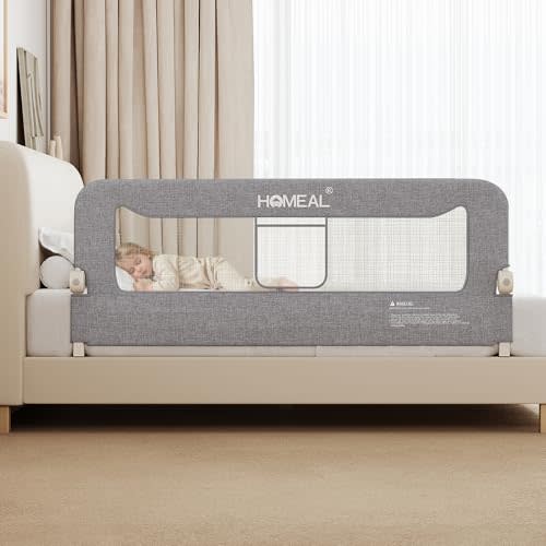 HOMEAL Bed Rail for Toddlers, 59in Swing Down Baby Bed Rail Guard, Toddler Bed Rails for King Size Beds, Twin, Full, Queen, Bed Guard Rail for Toddlers, Grey