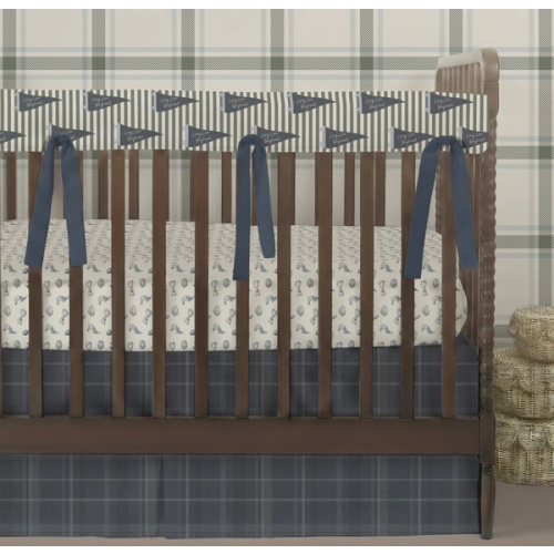 Plaid Crib Skirt: Tailored Design in Deep Navy Color