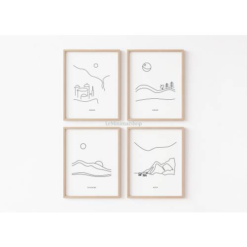 Star Wars Landscape Minimalist Line Art - Set of 4 Prints | Starwar Tatooine Endor Hoth Naboo Poster | Nursery Gallery Wall Decor Kids