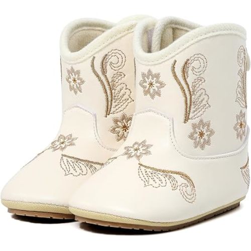 Infant Toddler Western Boots Cowgirl Cowboy Soft Rubber Sole Booties for Baby Girls Boys 3-18 Months