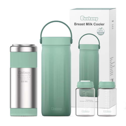 Dushany 22oz Portable Breast Milk Cooler Bag for Outdoors | 24-Hour 360° Cooling, Life Saver | Large Capacity Travel Chiller with 2 Baby Bottles for Storage, Green