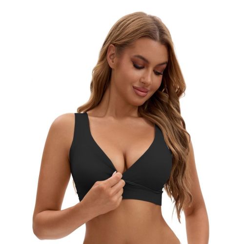INSPIRE CHIC Nursing Bra for Women's Crossover Push Up Wirefree Sleep Breastfeeding Comfortable Maternity Bralette Medium Black
