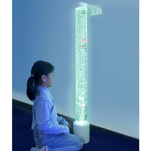 4FT Sensory Fish Bubble Light Tube, Wall Mountable Aquarium Column with Remote & 8 Color Changing Lights – Calming Sensory Night Light for Kids, Adults, and Special Needs