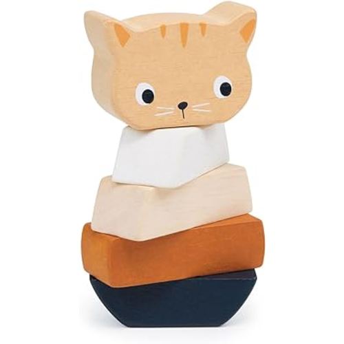 Mentari Toys - Stacking Kitten - 5pcs Wooden Animal Stacker Toddler Toy - Natural Wood Stacking Blocks - Boost Fine Motor Skills - Toddler Educational Toy - Age 12m+