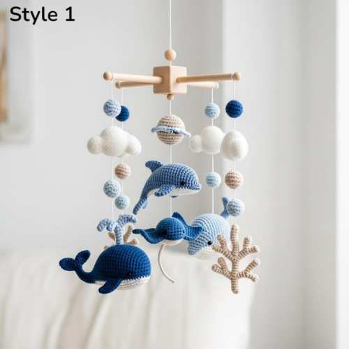 Handmade Crochet Ocean Baby Mobile, Nautical Nursery Decor, Wooden Frame