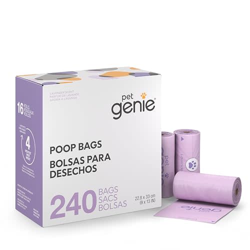 Pet Genie, Dog Poop Bags Rolls Scented, Extra Strong & Leak-Proof for Dogs, Lavender Scented, Easy Tear Pet Waste Bags, Made from 65% Recycled Plastic, 16 Rolls (240 Count)