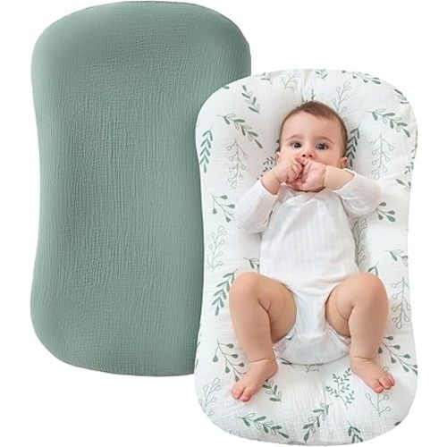 JELLYMONI Muslin Baby Lounger Cover, 100% Cotton 2 Pack Infant Lounger Cover to Protect Lounger from Minor Leaks and Spills, Covers Only No Loungers