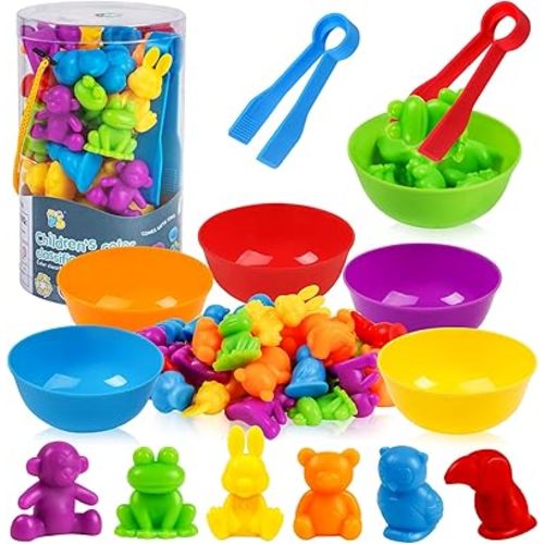 TSYAN Counting Animals Matching Games Sensory Toys with Sorting Bowls Preschool Learning Activities Color Classification Montessori Educational Toys Set Gift for Boys Girls Toddlers Toys Age 3+