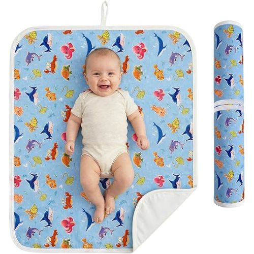 solTourne Baby Diaper Changing Mat, Waterproof, Absorbent, Soft Cotton Surface with EVA Backing, 30x24in Unfolded, Compact 8x2in with Storage Strap, Wipeable Diaper Changing Pad for Travel, Baby Gift