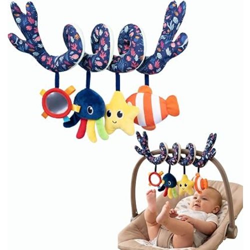 Multi-Use Baby Spiral Activity Toy – Spiral carseat Toy for Car Seat, Stroller,Play Gym, Keeps Baby Quiet, Easy Travel Solution