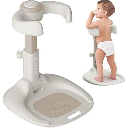 Cmore Baby Shower Stand - Smooth Holder Arms with Adjustable Height, Stable Support Base, Anti-Slip Mat & Floor Pads, ABS Plastic (BPA-Free), Foldable - Suitable for Infants & Toddlers 6-36 Months