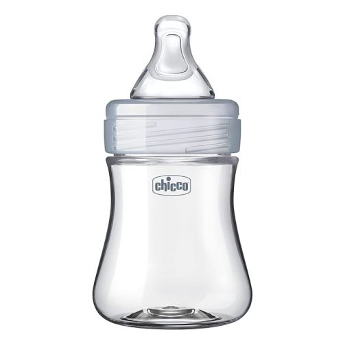 Chicco Duo 5oz Hybrid Baby Bottle, Real Glass Inside, Lightweight Plastic Outside, Patented Invinci-Glass Technology, Intui-Latch Nipple, Clear/Grey
