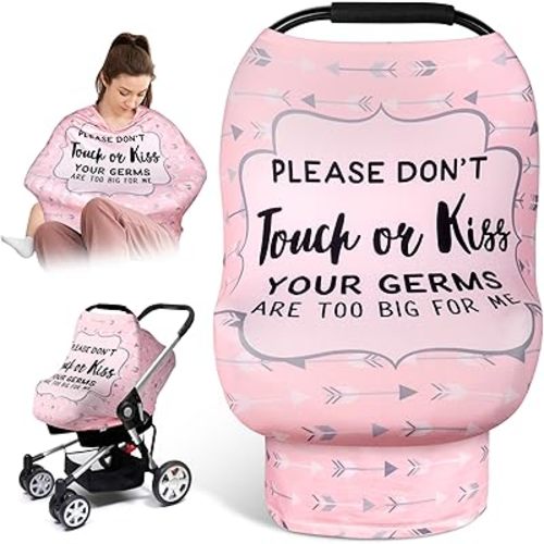 Metplus No Touch Sign Car Seat Cover for Babies, Mom Nursing Covers Breastfeeding Scarf, Multi Use Infant Carseat Canopy for Newborn Carrier/Stroller/Shopping Cart, Baby Shower Gifts for Boy Girl